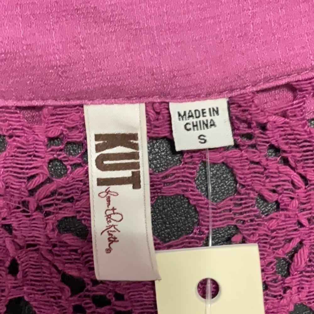 359- Kut from the Kloth NWT Purple Sheer Open Lace Long Sleeve Henley Size Small - Picture 4 of 5